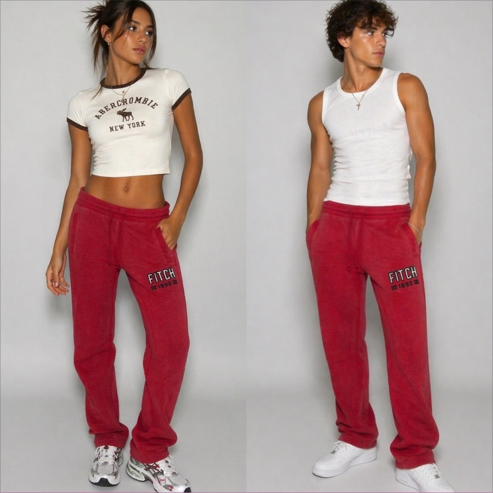 VTG Y2K Abercrombie & Fitch Red Spellout Sweatpants Mens XS Womens M Unisex